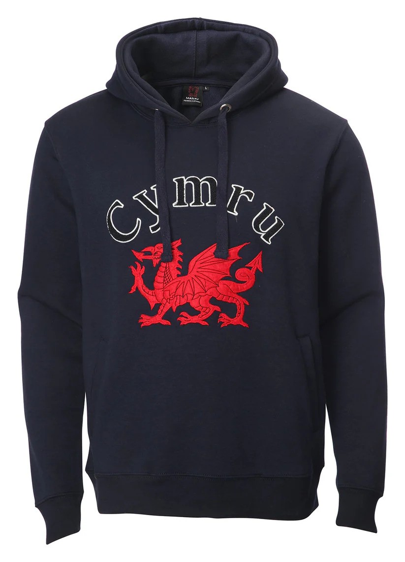 Cymru Welsh Dragon Towelling Hoodie - In Navy